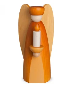 Ange De Noël En Bois Jaune Avec Bougie