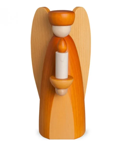 Ange De Noël En Bois Jaune Avec Bougie