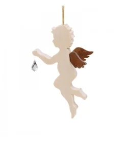 Ange En Bois D'Erable Avec Un Cristal Swarovski, Debout