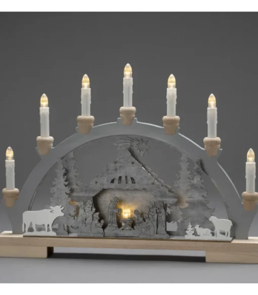 Arche Lumineuse Led En Bois Avec Crèche De Noël, 7 Lampes, 45 Cm