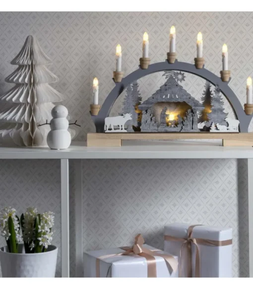 Arche Lumineuse Led En Bois Avec Crèche De Noël, 7 Lampes, 45 Cm