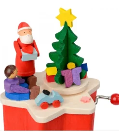 Boite A Musique A Manivelle Rouge, Père Noël Et Enfant
