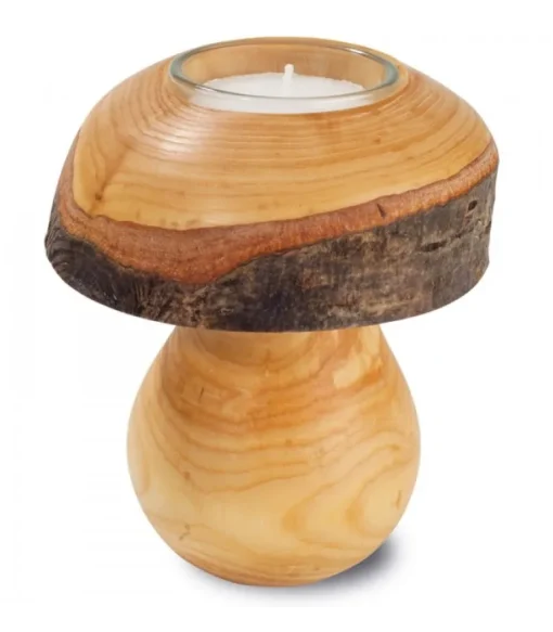 Bougeoir En Bois, Champignon 12 Cm