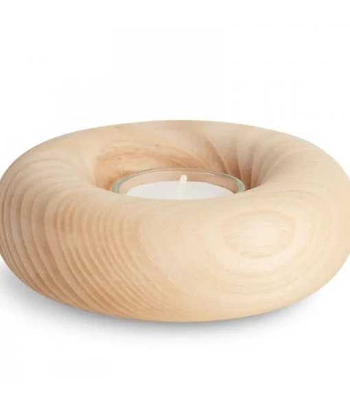 Bougeoir En Bois De Frene Blanc , 12 Cm
