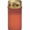 Bougie Cimetiere Rouge Avec Couvercle Dore, 12 Cm