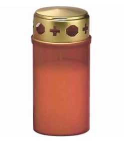 Bougie Cimetiere Rouge Avec Couvercle Dore, 12 Cm
