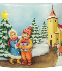 Bougie De Noël Vintage Scene Enfant Et Village
