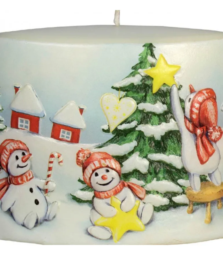 Bougie De Noël Vintage Scene Bonhommes De Neige Et Sapin