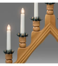 Chandelier 7 Bougies Electriques En Bois De Chene