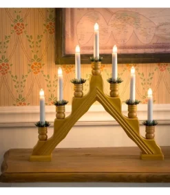 Chandelier 7 Bougies Electriques En Bois De Chene