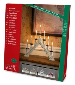 Chandelier 7 Bougies Electriques En Bois De Chene