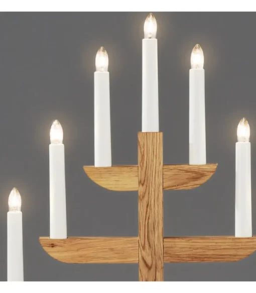 Chandelier 7 Branches En Bois De Chene Huile, 46 Cm