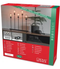 Chandelier Led 5 Ampoules Rondes Ambrees En Metal Noir, 54 Cm