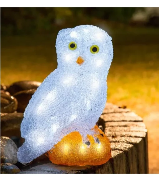 Chouette Lumineuse Led En Acrylique, 27 Cm