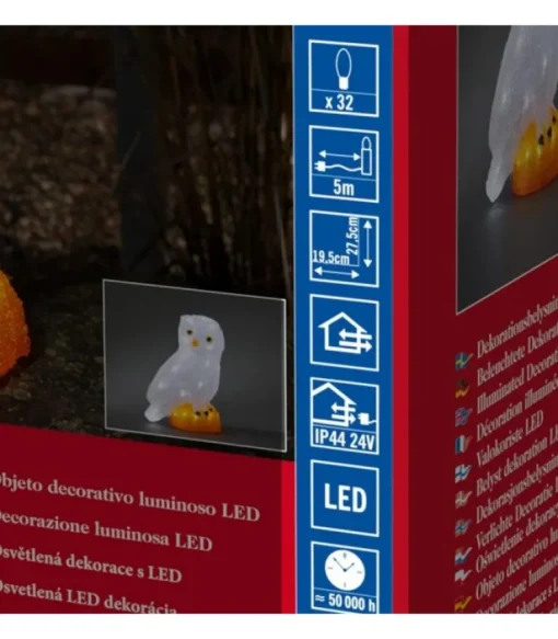 Chouette Lumineuse Led En Acrylique, 27 Cm
