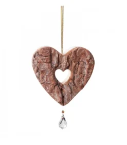 Coeur En Bois A Suspendre Avec Cristal Swarovski