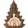 Crèche De Noël 16 Cm, Taillee Dans Une Ecorce De Bois En Forme De Sapin