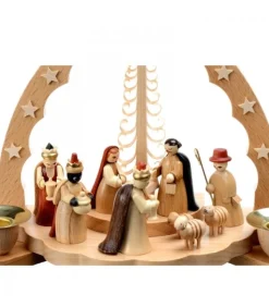 Crèche De Noël En Bois Avec Bougeoir 18 Cm