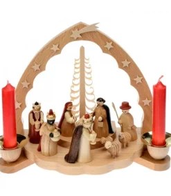Crèche De Noël En Bois Avec Bougeoir 18 Cm