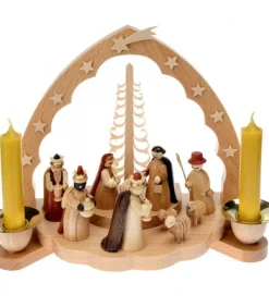 Crèche De Noël En Bois Avec Bougeoir 18 Cm
