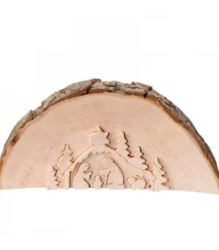 Crèche De Noël En Relief, Taillee Dans Un Rondin De Bois, 12 Cm