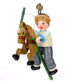 Décoration Sapin De Noël Vintage, Petit Garcon Sur Un Cheval En Bois