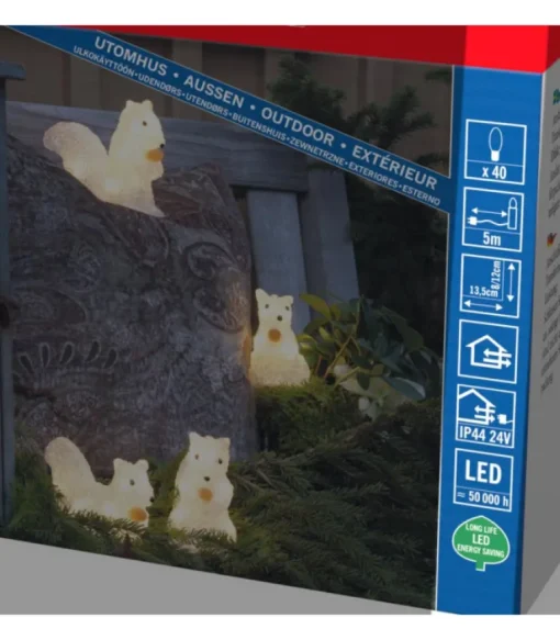 Ecureuils Lumineux 12 Cm En Acrylique, 40 Diodes Blanc Chaud