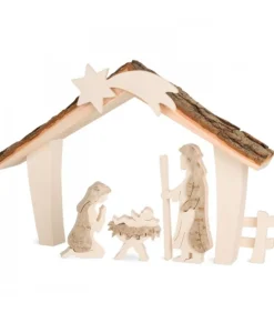 Etable De Bethleem Avec Figurines En Ecorce, 17 Cm