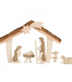 Etable De Bethleem Avec Figurines En Ecorce, 12,5 Cm