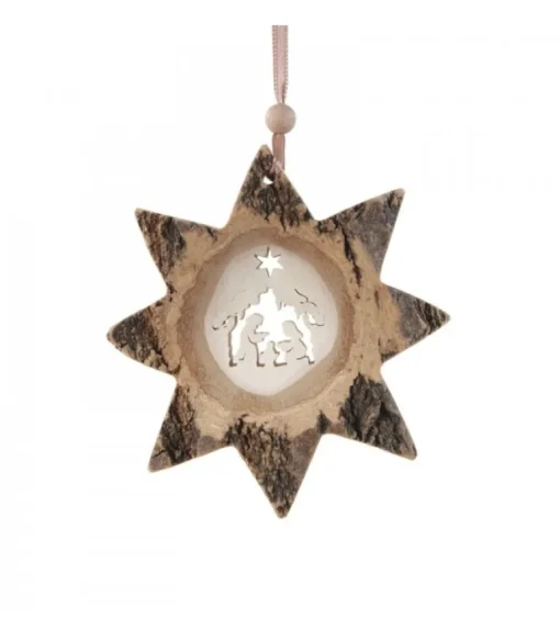 Etoile En Bois, Motif Cisele Crèche, 10 Cm