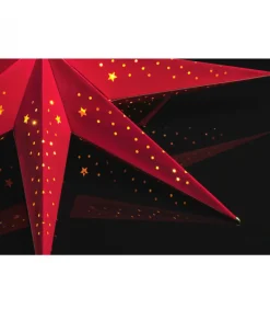 Etoile Lumineuse 7 Branches En Papier Velours Rouge A Suspendre, 60 Cm