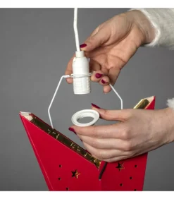 Etoile Lumineuse 7 Branches En Papier Velours Rouge A Suspendre, 60 Cm