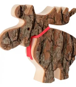 Grand Elan En Bois Avec Noeud Rouge 18 Cm