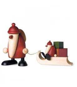 Grand Père Noël Et Cadeaux Sur Luge, 19 Cm