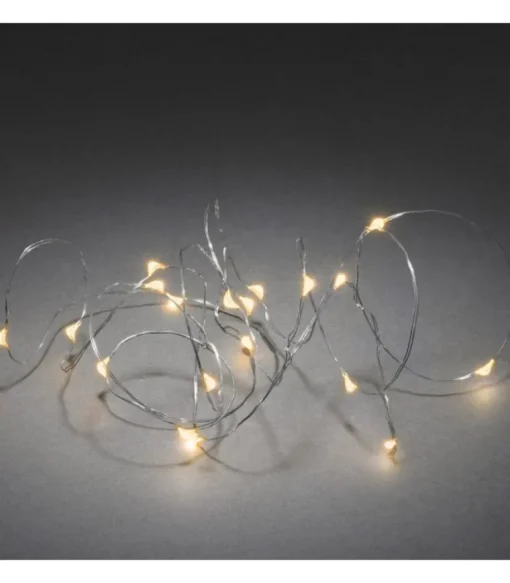 Guirlande Led A Pile, 20 Diodes Ambrees, Fil Argente