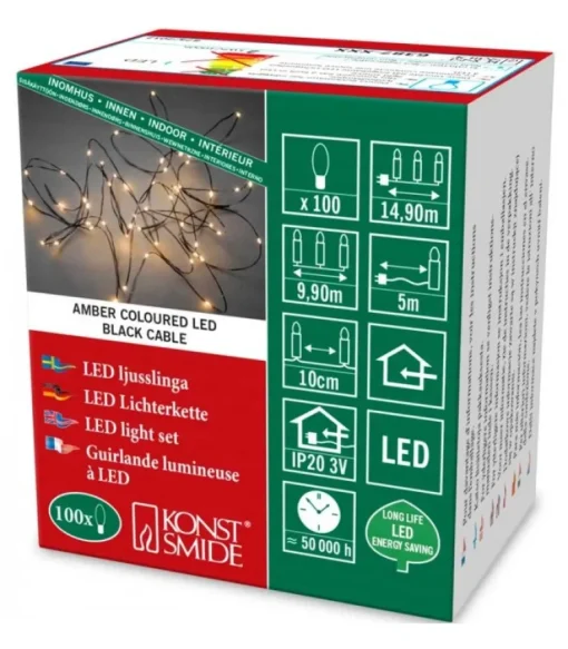 Guirlande Lumineuse Led Effet Gouttes, 100 Diodes Ambrees, Fil Noir