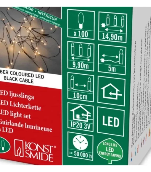 Guirlande Lumineuse Led Effet Gouttes, 100 Diodes Ambrees, Fil Noir