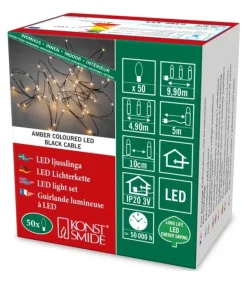 Guirlande Lumineuse Led Effet Gouttes, 50 Diodes Ambrees, Fil Noir