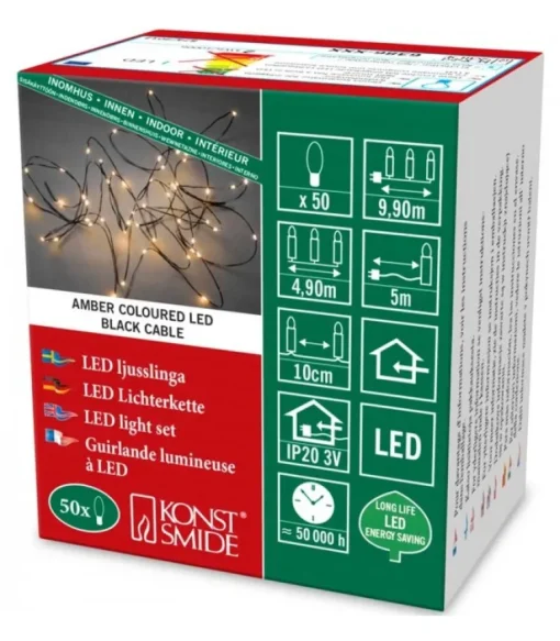 Guirlande Lumineuse Led Effet Gouttes, 50 Diodes Ambrees, Fil Noir