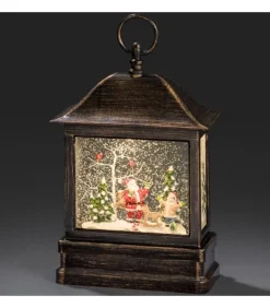 Lanterne Père Noël Sous LÀ Neige Avec Enfant, 25 Cm