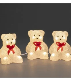 Oursons Lumineux A Led En Acrylique Avec Ruban Rouge, 12 Cm