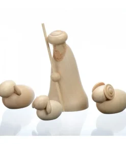 Personnage En Bois, Le Berger Et Ses Moutons, 12 Cm