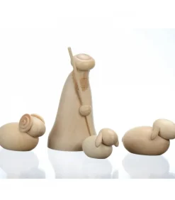 Personnage En Bois, Le Berger Et Ses Moutons, 12 Cm