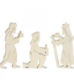 Personnages De Crèche, Rois Mages Bois Naturel, 10 Cm