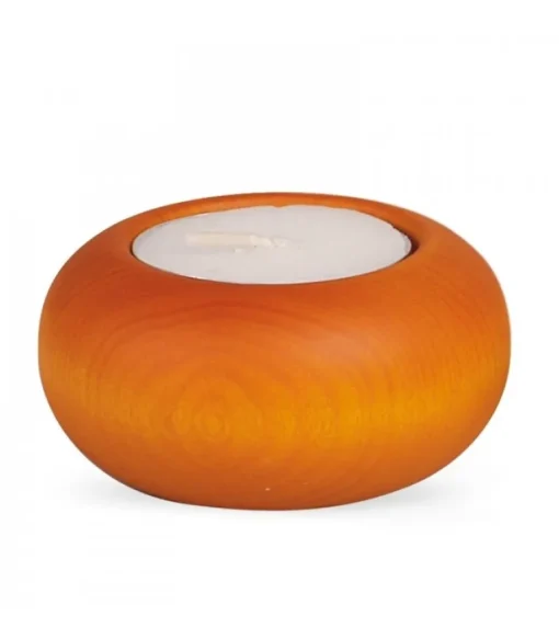 Petit Bougeoir En Bois Couleur Lasure, 7 Cm