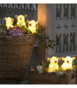 Petits Cochons Lumineux En Acrylique Led 12,5 Cm, Lot De 5