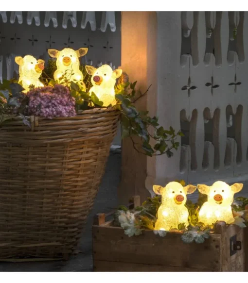 Petits Cochons Lumineux En Acrylique Led 12,5 Cm, Lot De 5