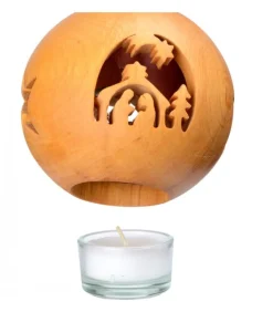 Photophore En Bois, Forme Spherique, Motif Crèche