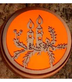 Photophore En Bois, Motif Bougies De Noël