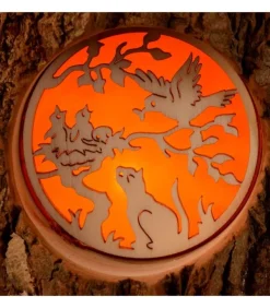 Photophore En Rondin De Bois, Avec 3 Motifs, Ecureuil, Chat Et Oiseaux